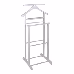 Ce valet de nuit blanc en bois à la double structure permet de conserver vos habits sans les froisser !