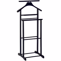 Ce valet de nuit Noir en bois à la double structure permet de conserver vos habits sans les froisser !