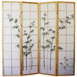 Pegane - Paravent en bois et bambou coloris naturel avec dessin sombre de 4 pans