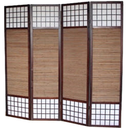 Pegane - Paravent séparateur de pièce en bois et bambou coloris marron Hauteur 2 m - 4 pans