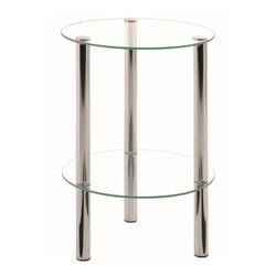 Pegane - Table d'appoint en tube d'acier Verre trempé chromé - Hauteur 47 cm