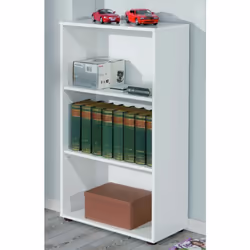 Etagere de 3 niveaux en panneau de particule melamines decor blanc. Bibliotheque classique blanche pour la maison ou le burea ...