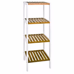 Etagère en MDF laqué PEGANE - Blanc-nature - L35 x P33 x H112 cm - Plateaux en bamboo - Meuble de salle de bain