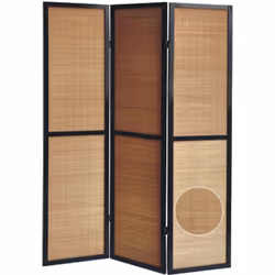 Paravent joliment fini en bois et bambou de 3 pans avec cadres noir, vous pouvez plier les panneaux dans les deux sens, plus ...