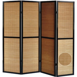 Paravent en bois noir et bambou de 4 pans -PEGANE-