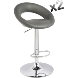 Lot de 2 tabourets de bar en acier chromé coloris gris Eclipse, Dim : Hauteur réglable de 78 à 105 cm Pegane