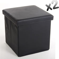 Pegane - Lot de 2 poufs carrés en Polyuréthane Lilo noir, Dim : H37.5 x P38 x L38 cm
