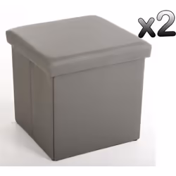 Lot de 2 poufs carrés PEGANE - Lilo - Simili cuir - Gris - 38x38x37.5 cm