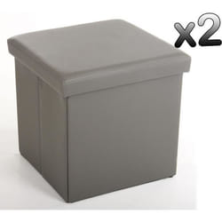 Lot de 2 poufs carrés PEGANE - Lilo - Simili cuir - Gris - 38x38x37.5 cm
