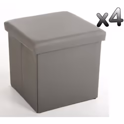 Lot de 4 poufs carrés en simili cuir gris - PEGANE - Lilo - Intérieur/Extérieur - H37.5 x P38 x L38 cm