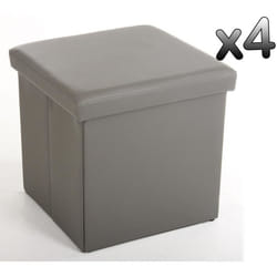 Lot de 4 poufs carrés en simili cuir gris - PEGANE - Lilo - Intérieur/Extérieur - H37.5 x P38 x L38 cm