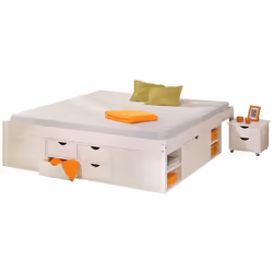 Lit multi-rangements - PEGANE - Blanc - 180 x 200 cm - Contemporain - Bois - Panneaux de particules