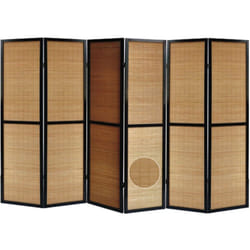 Pegane - Paravent en bois noir et bambou de 6 pans