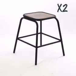 Tabourets - PEGANE - Noir - Bois dacacia - Métal - Lot de 2