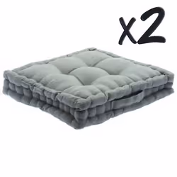 Lot de 2 Coussins de sol en coton Gris 40 x 40 x H8 cm