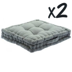 Lot de 2 Coussins de sol en coton Gris 40 x 40 x H8 cm