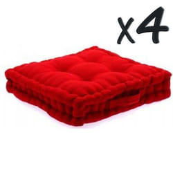 Lot de 4 Coussins de sol en coton Rouge 40 x 4...