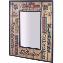 Grande nouvelle miroir mural vintage avec bord métallique large, en métal. Dimensions : L52 x H70 x P3 cm. Poids : 3.7 Kg.