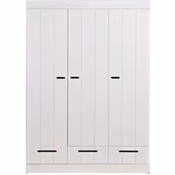 Armoire - PEGANE - 3 portes - 3 tiroirs - Blanc - Pin massif