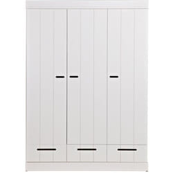Armoire - PEGANE - 3 portes - 3 tiroirs - Blanc - Pin massif