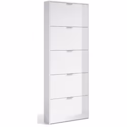 Commode à chaussures avec une capacité de rangement de 15 chaussures, ce meuble en blanc brillant dispose de 5 abattants et v ...