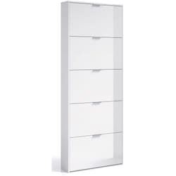 Commode à chaussures en bois de 5 abattants coloris blanc brillant - Dim : h 180 x l 70 x p 17 cm Pegane