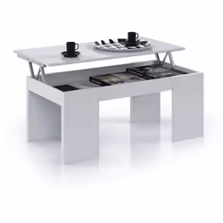 Table Basse à Plateau Relevable coloris blanc brillant avec une finition de haute qualité. Moderne et très pratique. Livrée e ...