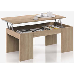 Table Basse à Plateau Relevable coloris chêne canadien - Dim : 100 x 50 x 42 cm Pegane