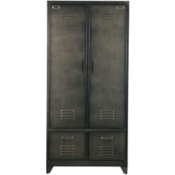 Armoire avec 2 portes et 2 tiroirs en métal, coloris noir - Dim : h 190 x l 90 x p 50 cm Pegane