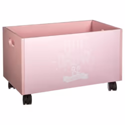 Pratique, ce coffre en bois rose peint de jolis nuages blancs est monté sur roulettes. Il sera idéal pour décorer et ranger l ...