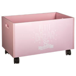 Pegane - Coffre de rangement à roulettes rose en Mdf - Dim : L48x l30 x H28 cm