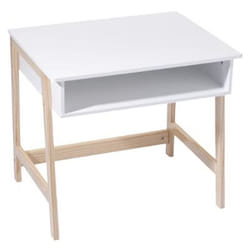 Bureau - PEGANE - Design - Bois - Blanc - Naturel - Avec Espace de Rangement