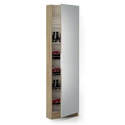 Armoire à chaussures Chêne brossé/Blanc perle avec miroir et 1 porte, l 50 x p 20 x h 180,50 cm Pegane