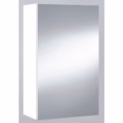 Elément haut de salle de bain équipé d'une porte et d'un miroir blanc brillant, ce meuble mural comporte 2 tablettes intérieu ...