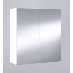 Elément haut de salle de bain équipé de 2 portes avec miroirs en blanc brillant, ce meuble mural comporte 2 tablettes intérie ...