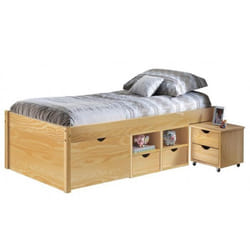 Lit avec rangements - PEGANE - Contemporain - Marron - 1 personne - L 96 x P 209 x H 47.5 cm
