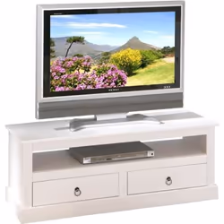 Meuble TV design blanc en bois massif - Dim : L 118 x H 45 x P 39 cm