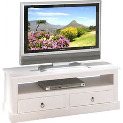 Meuble TV design blanc en bois massif - Dim : L 118 x H 45 x P 39 cm