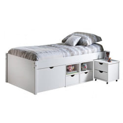Lit multi rangements en pin couchage 90 X 200 cm - Dim : L 96 x P 209 x H 47.5 cm