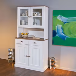 Buffet coloris blanc en bois massif et métal - Dim : L 90 x P 45 x H 191 cm
