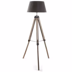 Lampadaire trépied d'une hauteur de 145 cm couleurs Noir en Pin, métal et polyester, design industriel. Dimensions : Hauteur  ...
