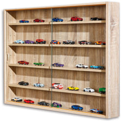 Vitrine murale pour miniatures en panneaux de particules coloris sonoma, L80 x P9,5 x H60 cm Pegane