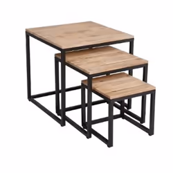 Lot de 3 tables basses en Métal - PEGANE - Acacia - Rectangulaire - 100 x 70 x 44 cm