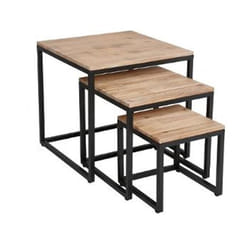 Lot de 3 tables basses en Métal - PEGANE - Acacia - Rectangulaire - 100 x 70 x 44 cm