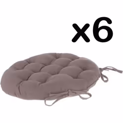Lot de 6 galettes de chaise ronde en coton coloris taupe - Diamètre 38 cm
