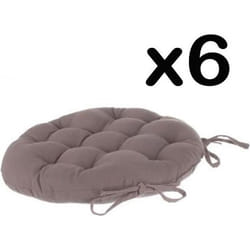 Lot de 6 galettes de chaise ronde en coton coloris taupe - Diamètre 38 cm
