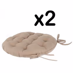 Lot de 2 galettes de chaise ronde en coton coloris LIN - Diamètre 38 cm