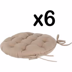Lot de 6 galettes de chaise ronde en coton coloris LIN - Diamètre 38 cm