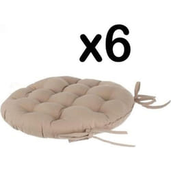 Lot de 6 galettes de chaise ronde en coton coloris LIN - Diamètre 38 cm