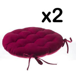 Lot de 2 galettes de chaise ronde en coton coloris rouge - Diamètre 38 cm